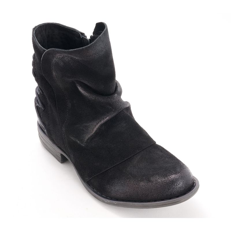Miz Mooz Black Suede Ankle Boot With Subtle Shine And Distressed Look